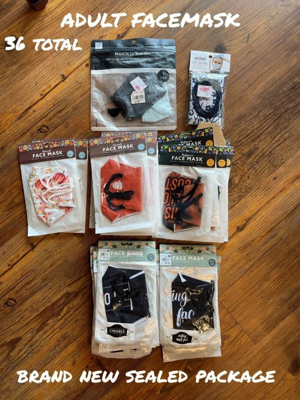 36 Pack Reusable Adult Face Masks - Brand New Sealed for Comfort & Protection